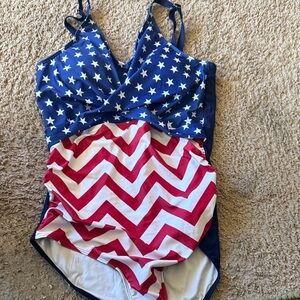 Women's USA Stars & Chevron One-Piece Swimsuit in Navy, Red & White 🇺🇸